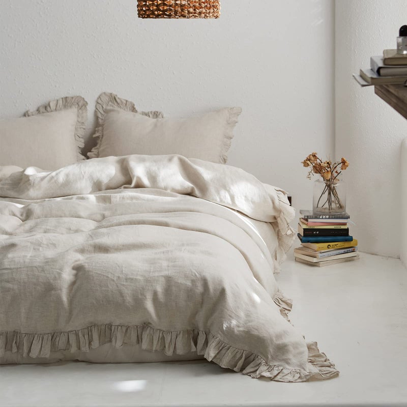 King Linens أغطية وسائد يورو من كتان فرنسي 100% من كينغ لينين مع كشكش - مجموعة من 2 - لون صلب مغسول من الكتان الطبيعي ناعم وقابل للتنفس - كتان، 26'' x 26'' - Image 5